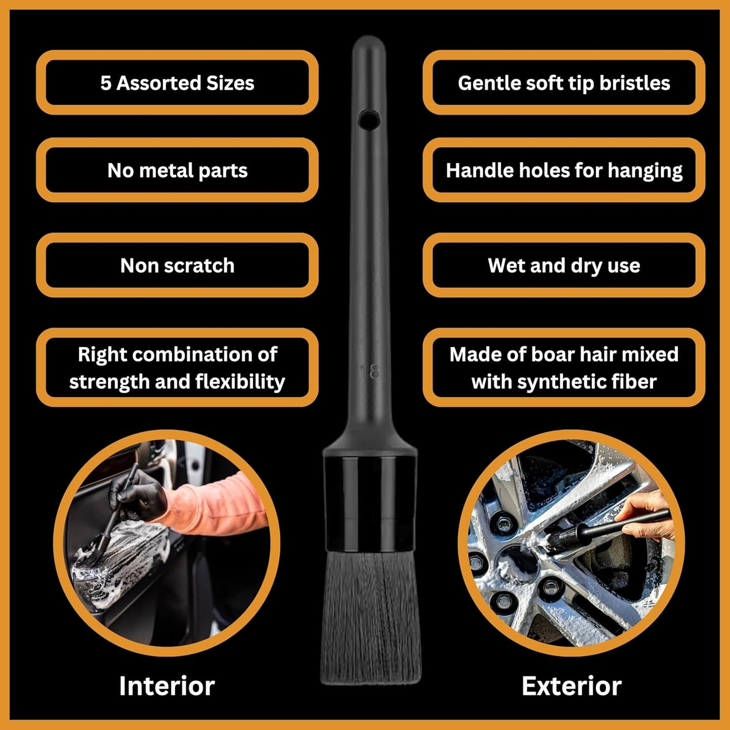 Pro Detailing Brush Set 5 Pack Car Cleaning Kit, Soft Detailing Brushes for Interior & Exterior, Wheel Brush, Car Interior Cleaner, Dashboard Cleaner, Car Detailing Tools & Accessories