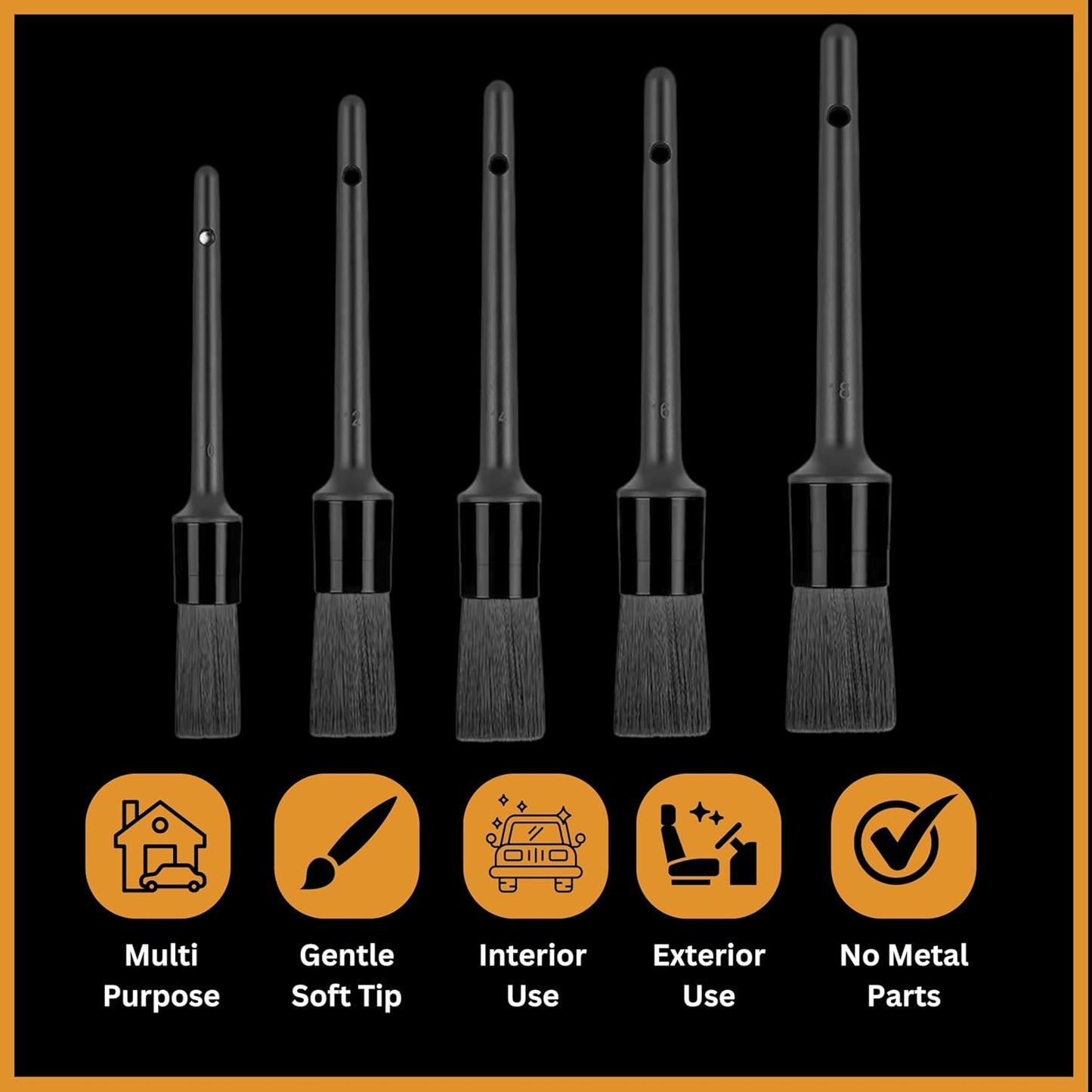 Pro Detailing Brush Set 5 Pack Car Cleaning Kit, Soft Detailing Brushes for Interior & Exterior, Wheel Brush, Car Interior Cleaner, Dashboard Cleaner, Car Detailing Tools & Accessories
