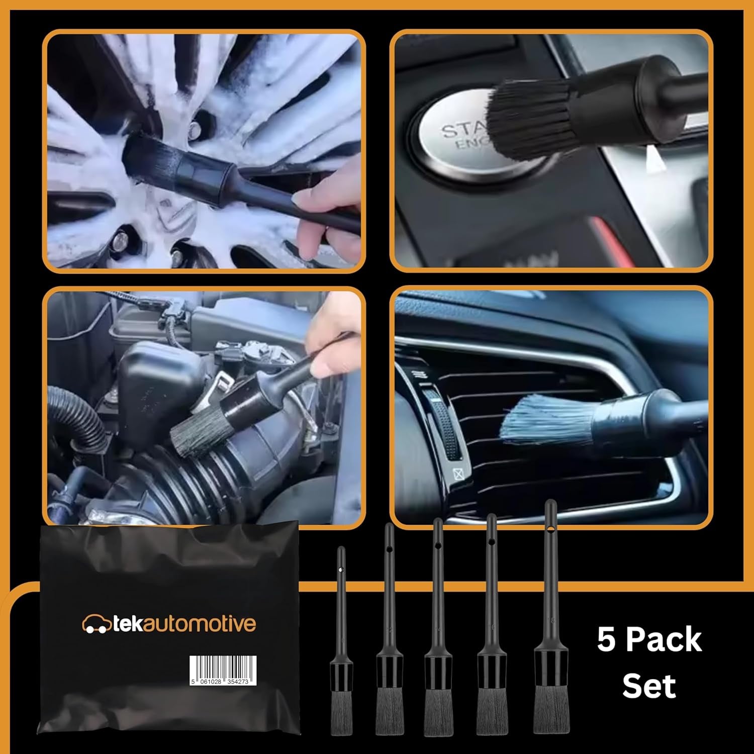 Pro Detailing Brush Set 5 Pack Car Cleaning Kit, Soft Detailing Brushes for Interior & Exterior, Wheel Brush, Car Interior Cleaner, Dashboard Cleaner, Car Detailing Tools & Accessories