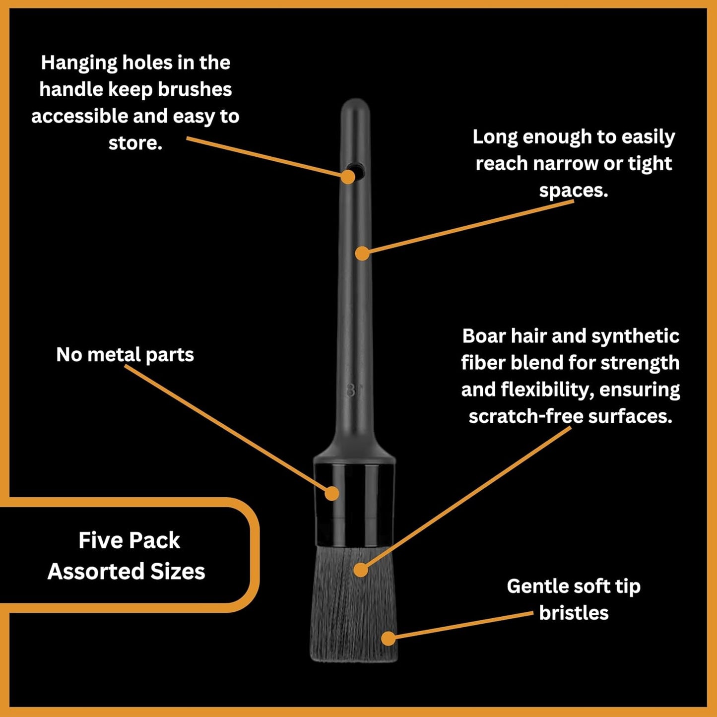 Pro Detailing Brush Set 5 Pack Car Cleaning Kit, Soft Detailing Brushes for Interior & Exterior, Wheel Brush, Car Interior Cleaner, Dashboard Cleaner, Car Detailing Tools & Accessories