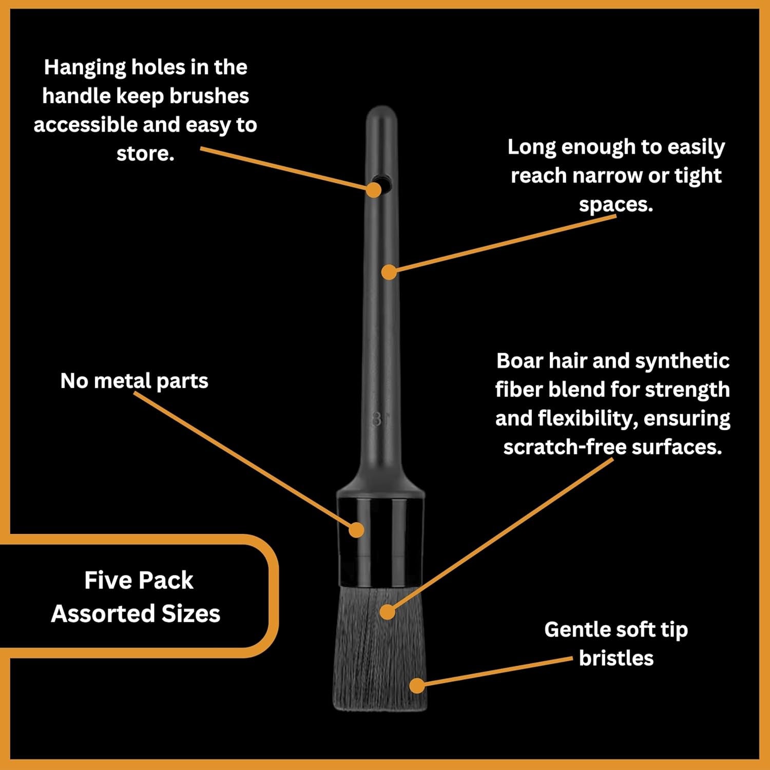 Pro Detailing Brush Set 5 Pack Car Cleaning Kit, Soft Detailing Brushes for Interior & Exterior, Wheel Brush, Car Interior Cleaner, Dashboard Cleaner, Car Detailing Tools & Accessories