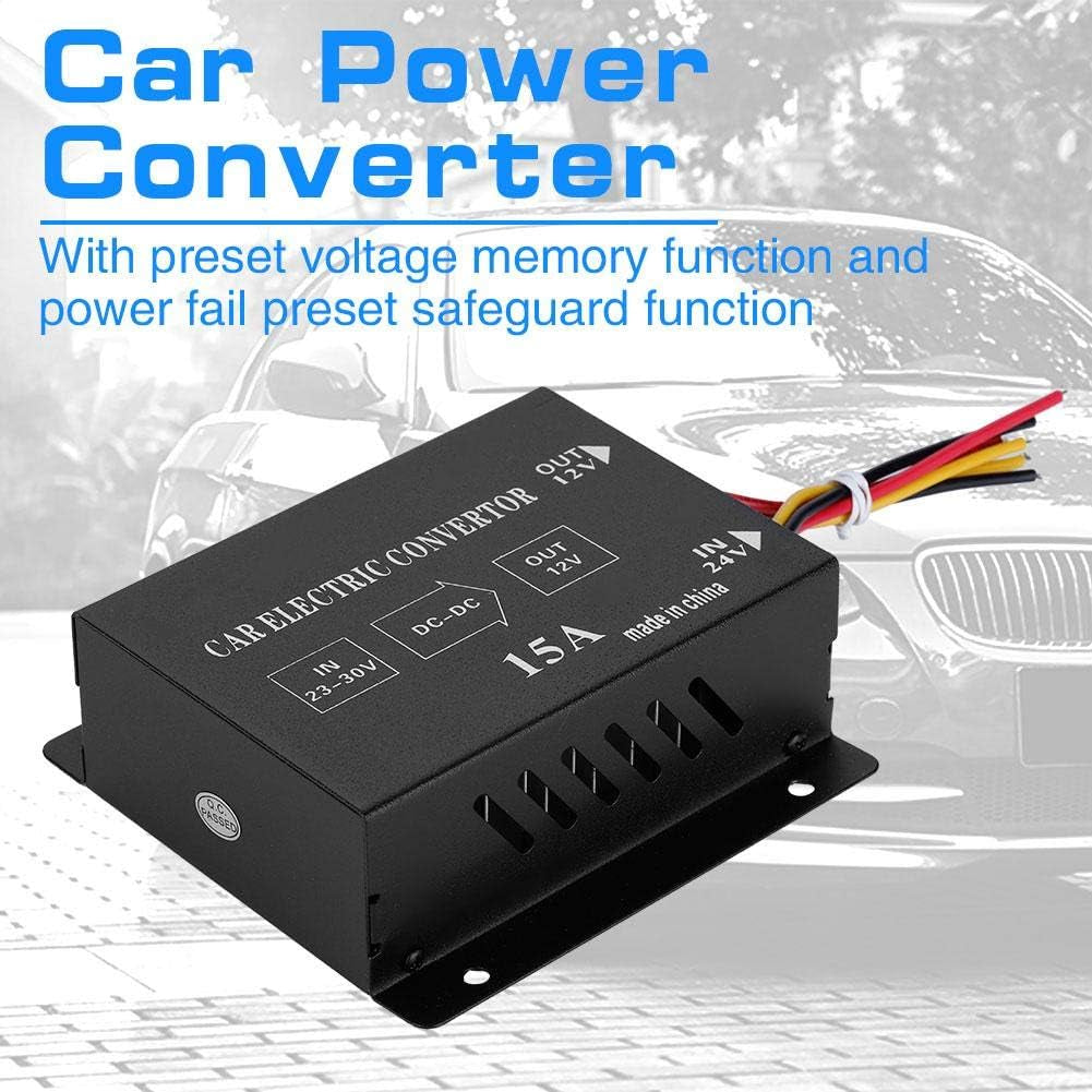 DC 24V to 12V Power Inverter Converter Car Truck Electric Voltage Reducer Step-Down Transformer (24V to 12V/15A/180W)