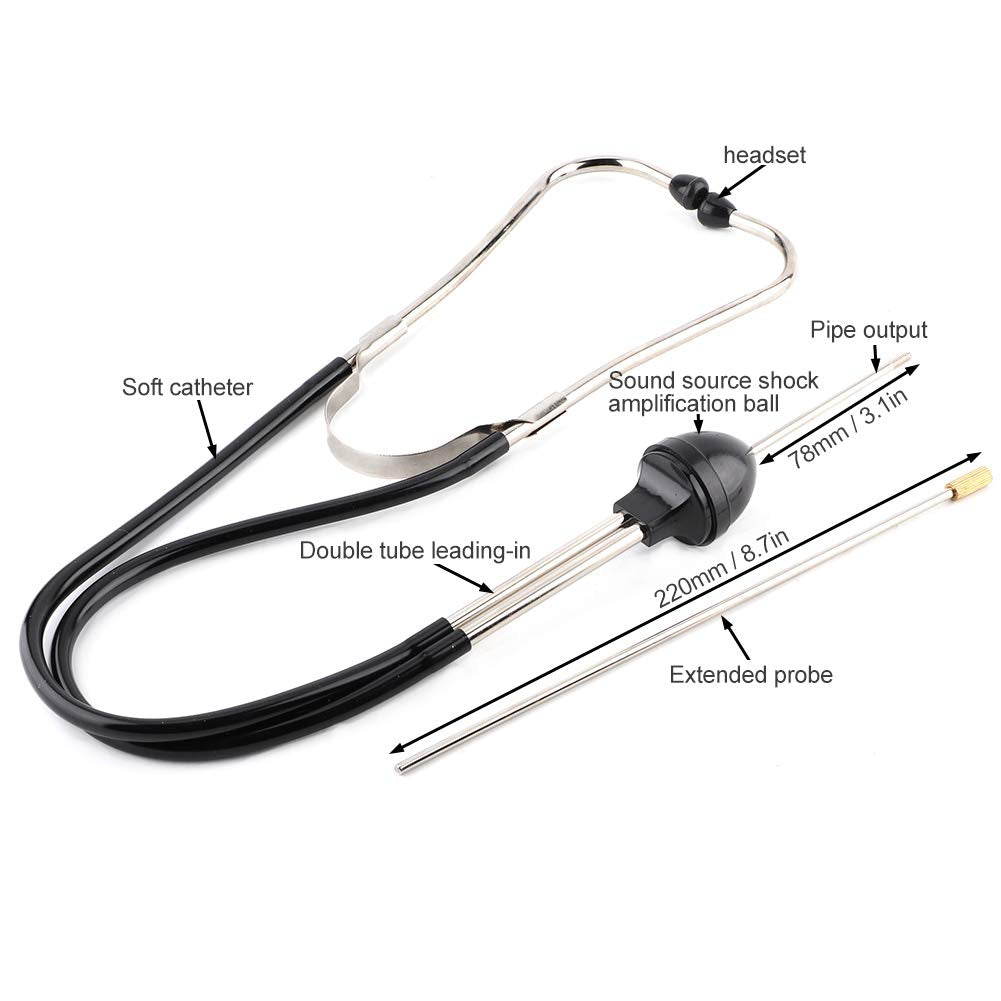 Engine Stethoscope, Stainless Steel Automotive Mechanics Stethoscope Professional Car Engine Diagnostic Sensitive Hearing Tool for Car Jeep Bus and Other Vehicles