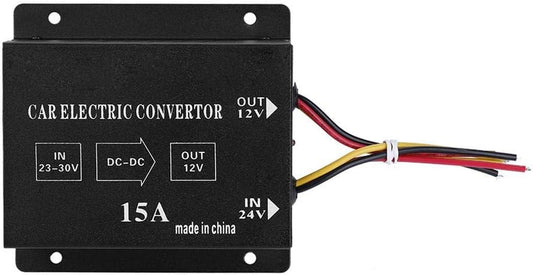 DC 24V to 12V Power Inverter Converter Car Truck Electric Voltage Reducer Step-Down Transformer (24V to 12V/15A/180W)