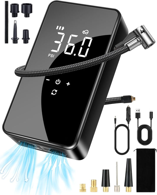 【Inflator/Deflator】 Tyre Inflator Air Compressor, 6000Mah Cordless Car Tyre Pump with 40Cm Inflatable Hose 150Psi Portable Air Compressor Electric Bike Pump for Car Tyres Air Beds Boats