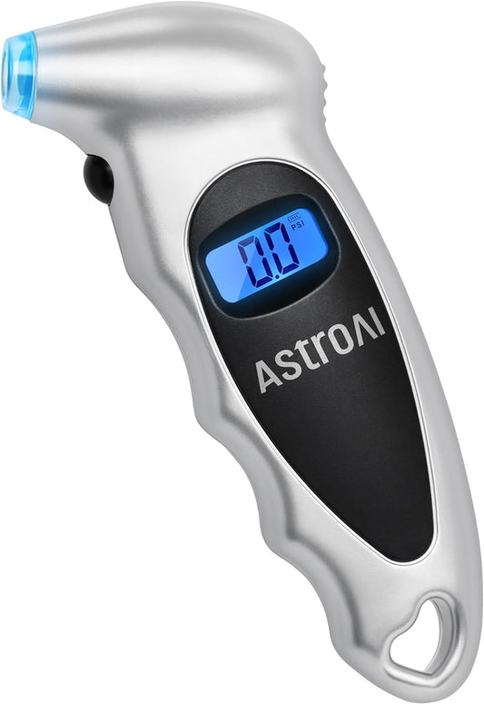 Digital Tyre Pressure Gauge 150 PSI 4 Settings for Car Truck Bicycle with Backlit LCD and Non-Slip Grip Tyre Pressure Checker, Silver