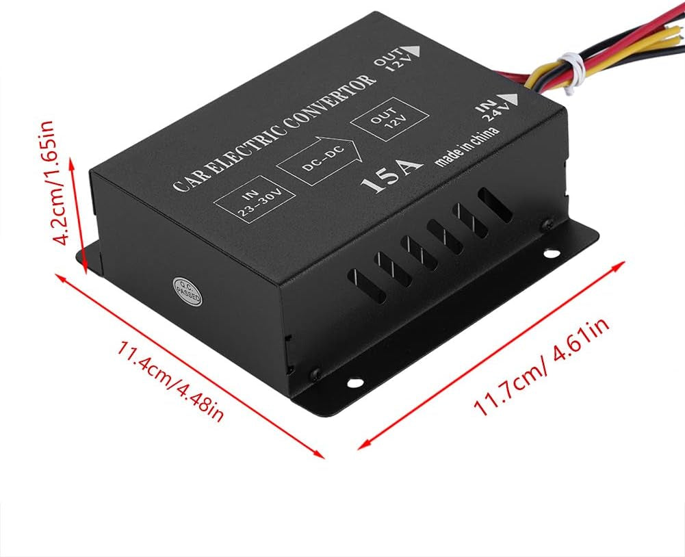 DC 24V to 12V Power Inverter Converter Car Truck Electric Voltage Reducer Step-Down Transformer (24V to 12V/15A/180W)