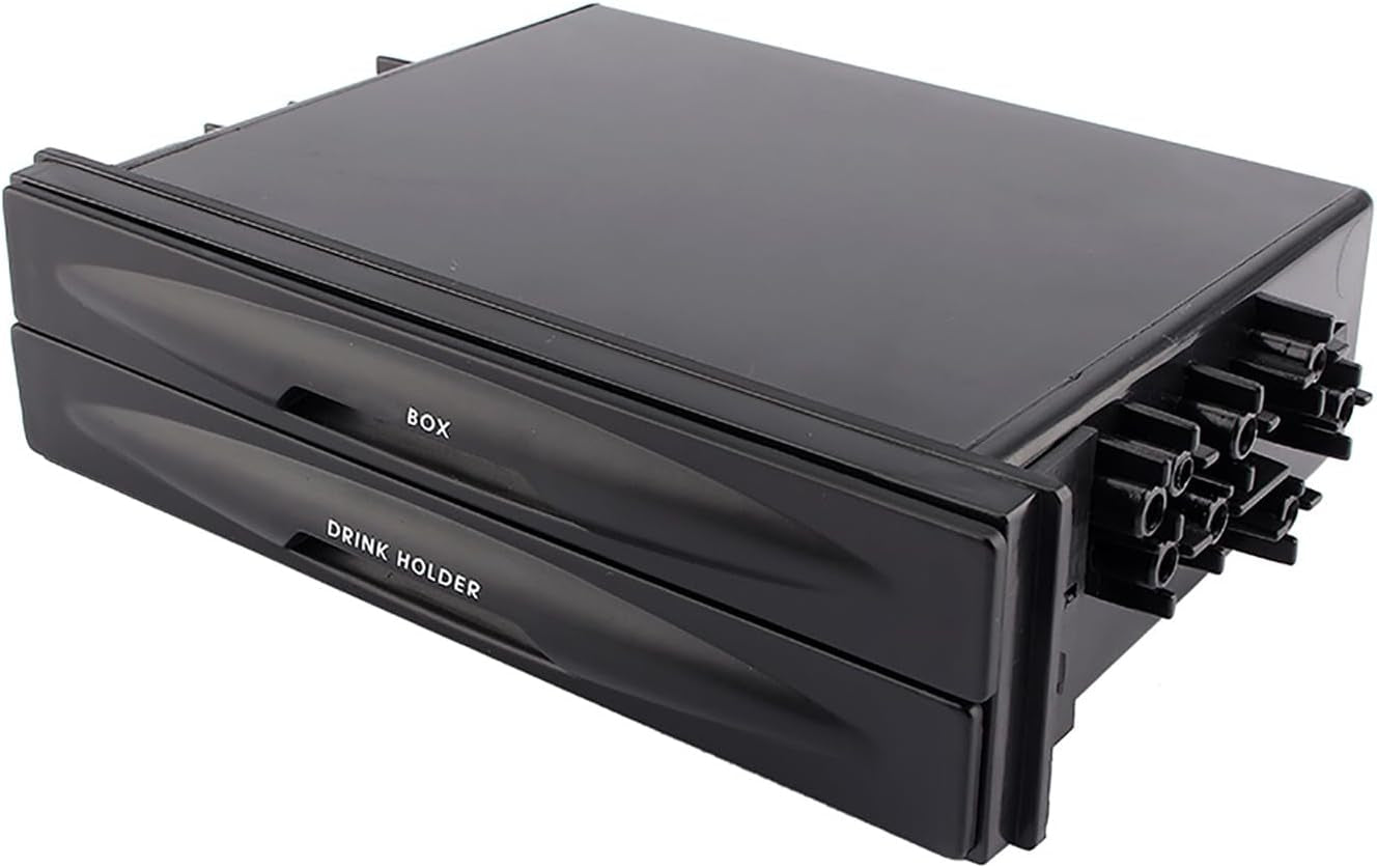 Single Din Cup Holder and Storage Box - Universal Radio Replacement Pocket for Dash Kit, Black, Suitable for Trucks and Cars