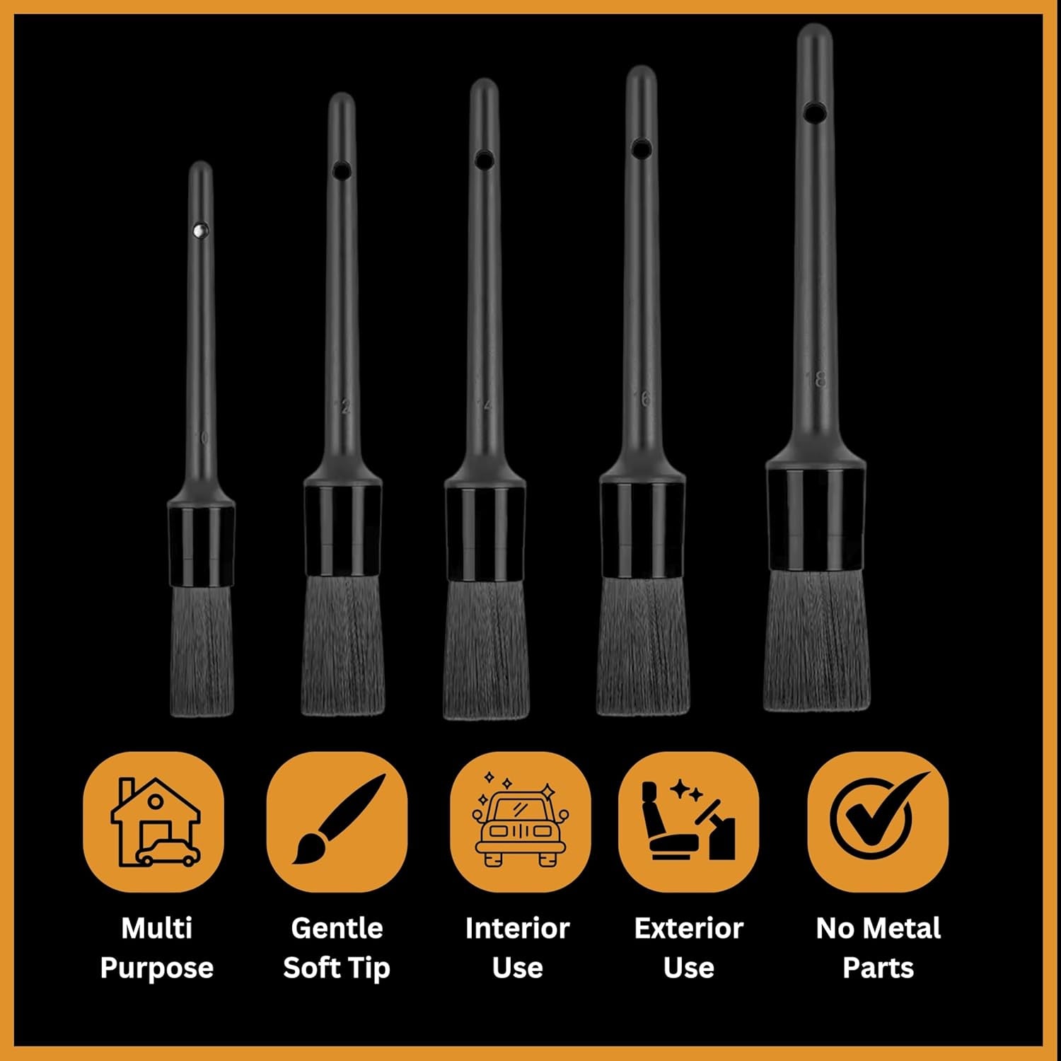 Pro Detailing Brush Set 5 Pack Car Cleaning Kit, Soft Detailing Brushes for Interior & Exterior, Wheel Brush, Car Interior Cleaner, Dashboard Cleaner, Car Detailing Tools & Accessories