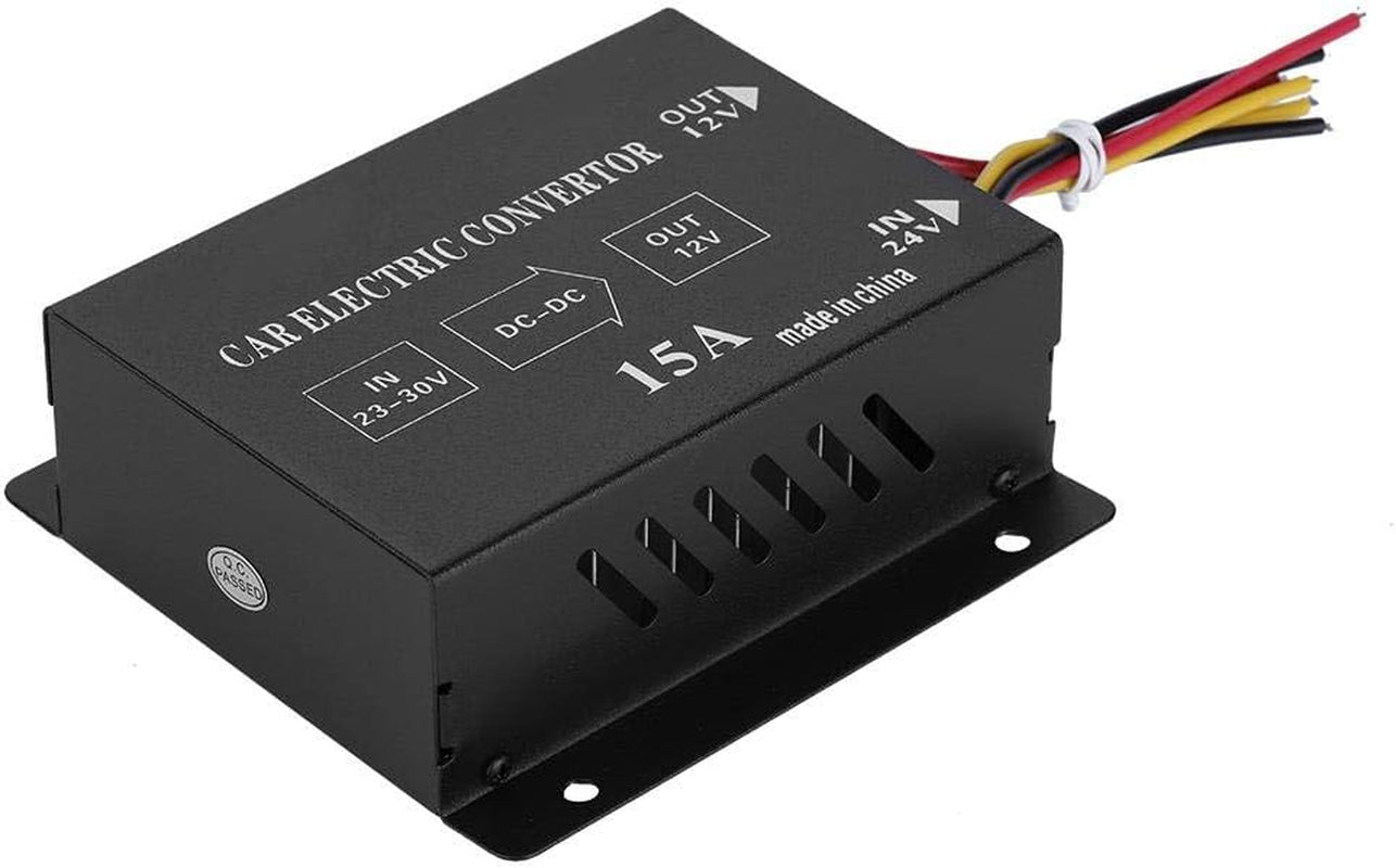 DC 24V to 12V Power Inverter Converter Car Truck Electric Voltage Reducer Step-Down Transformer (24V to 12V/15A/180W)